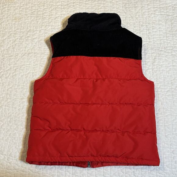 Carter's Toddler Boy's 3T Red & Black Puffer Vest Sherpa Collar Corduroy Trim - Picture 2 of 3